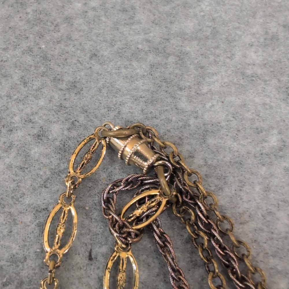Vintage Gold Tone Filigree Chain Necklace with White Pink Beads Accents - Picture 3 of 4